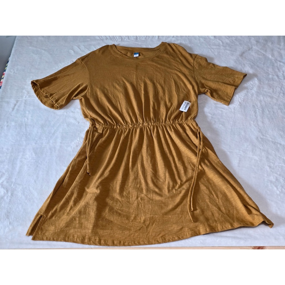 Old Navy Women Mustard Yellow Drawstring Waist Cotton T-Shirt Dress L NWT $29.99